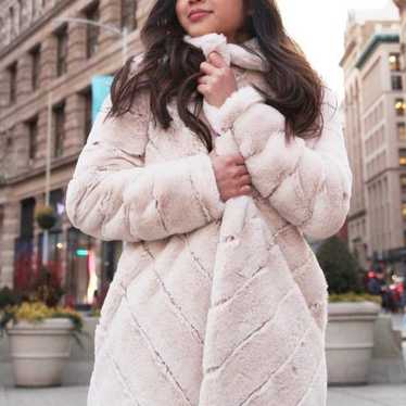 Calvin Klein Chevron Faux Fur Coat in light blush 