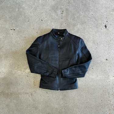 Vintage black leather motorcycle jacket - image 1