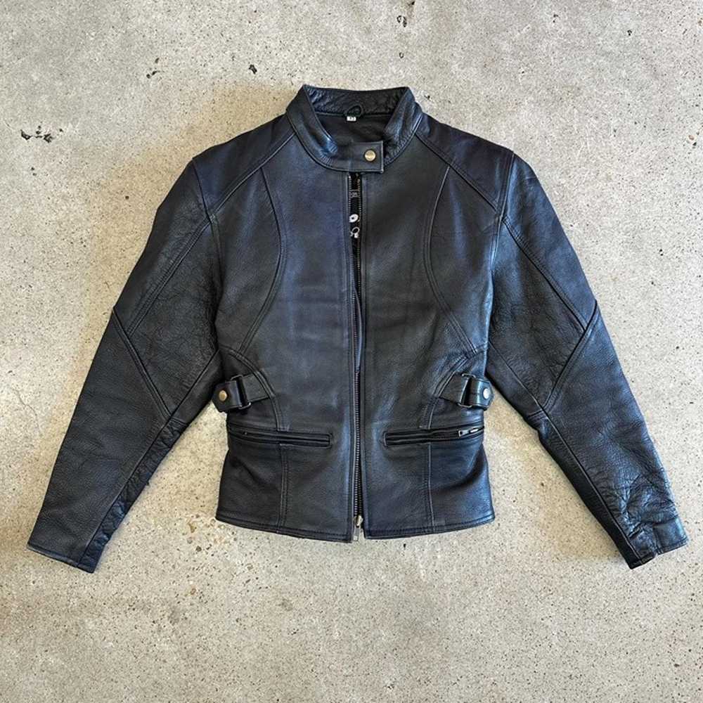 Vintage black leather motorcycle jacket - image 3