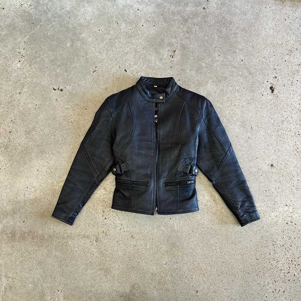 Vintage black leather motorcycle jacket - image 7