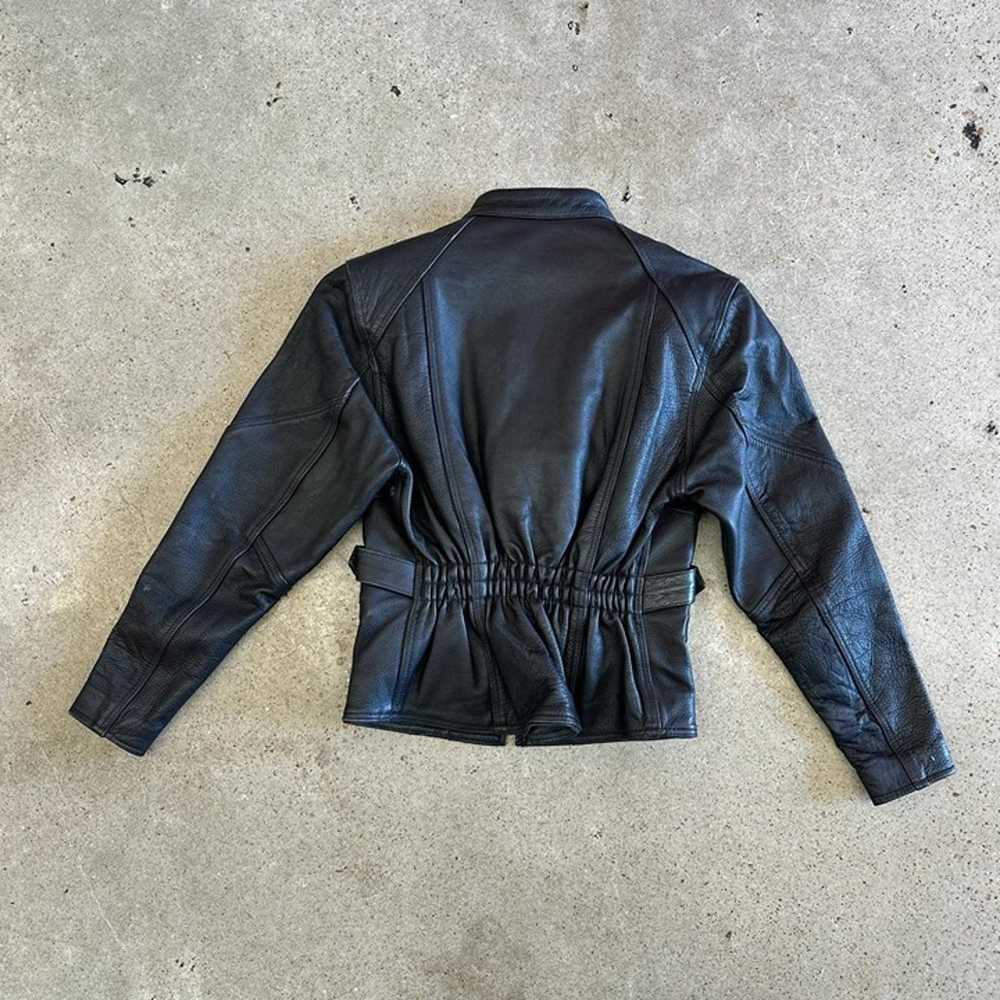 Vintage black leather motorcycle jacket - image 8