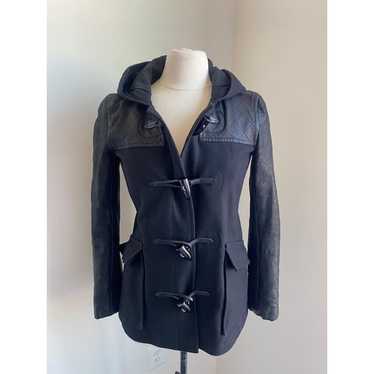 THEORY Black Wool Leather Toggle Coat Size Small - image 1