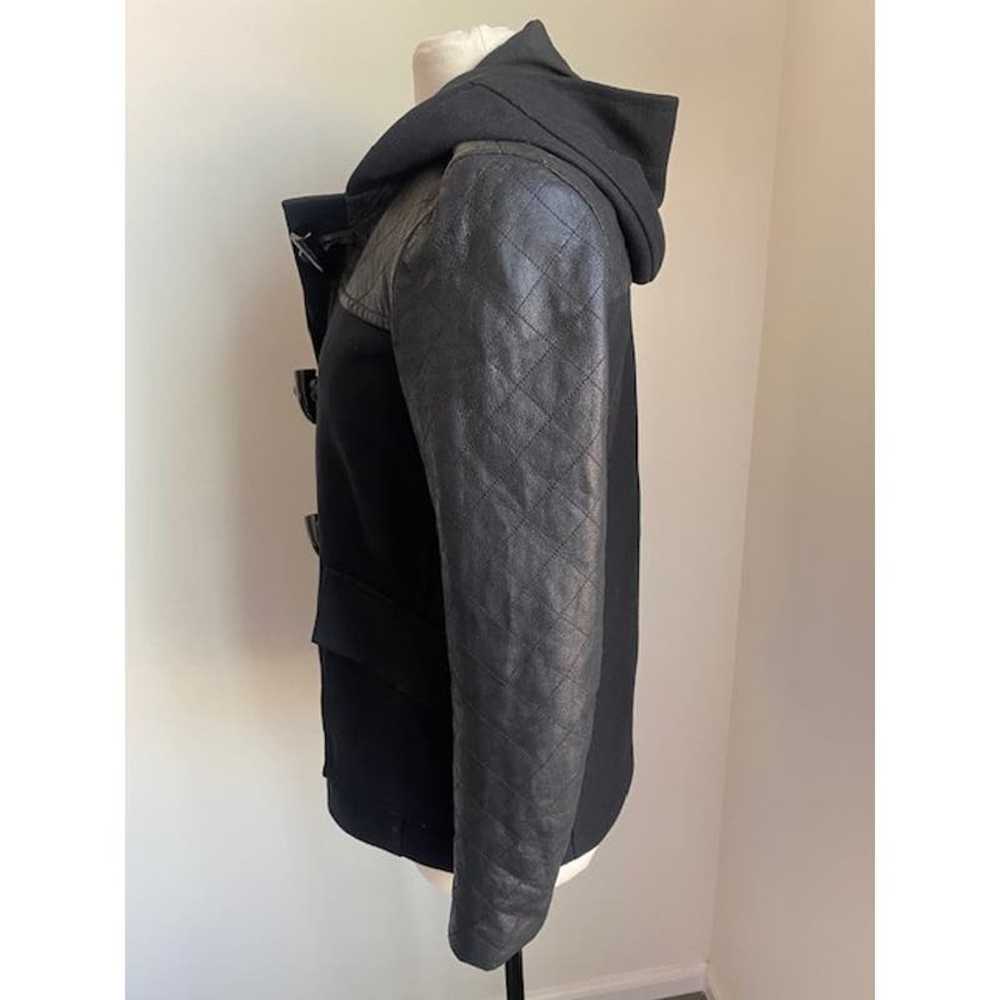 THEORY Black Wool Leather Toggle Coat Size Small - image 4