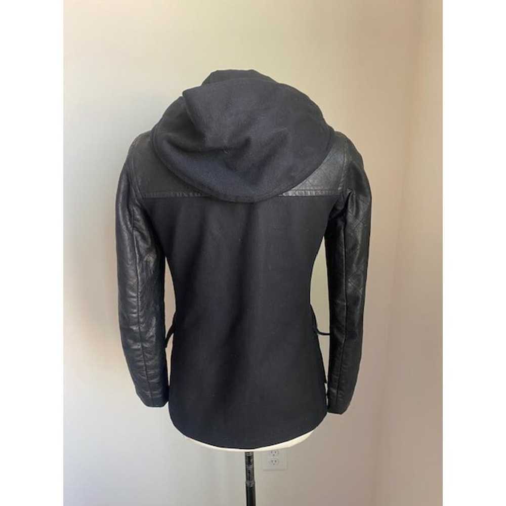 THEORY Black Wool Leather Toggle Coat Size Small - image 5