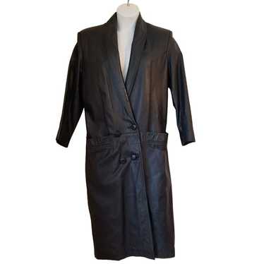 Vintage Pelle Club S Black Leather Trench Coat Ov… - image 1
