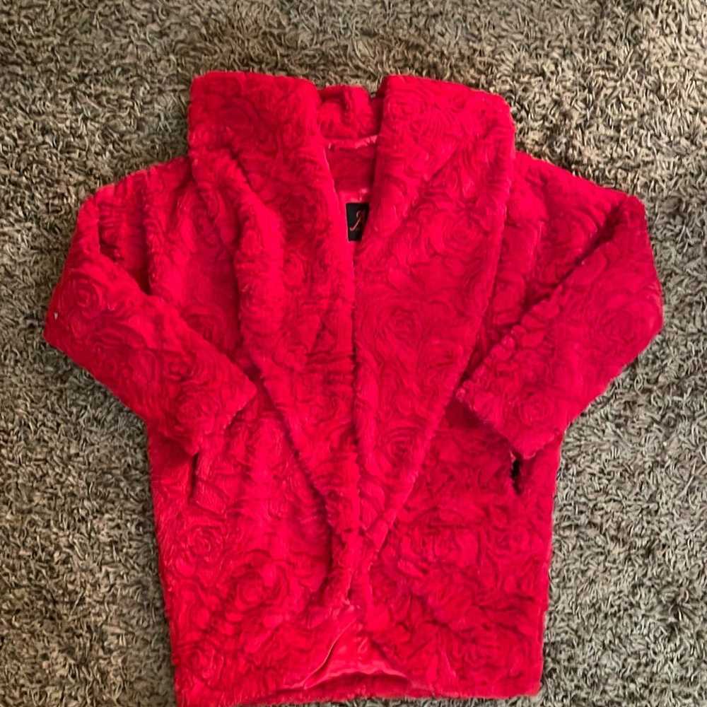 Adrienne Landau Red Rose Faux Fur Coat - image 1