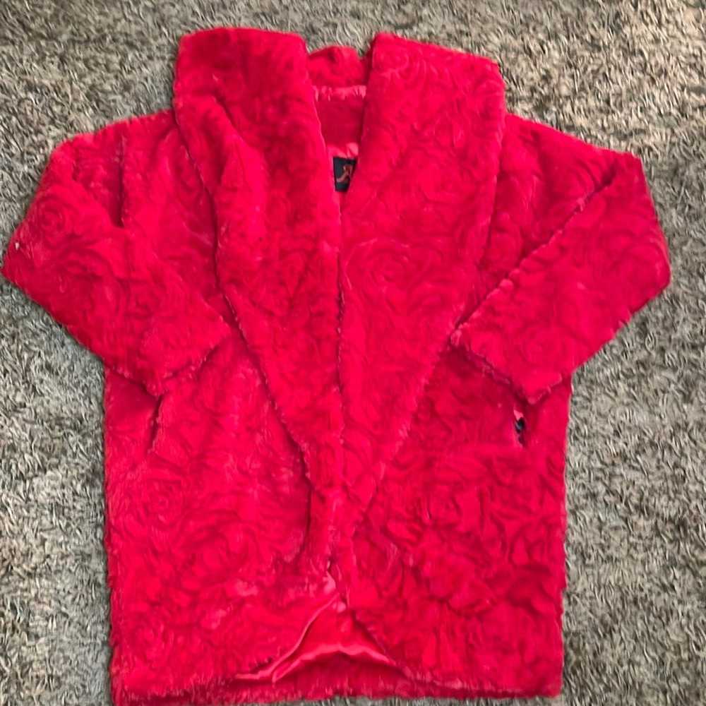Adrienne Landau Red Rose Faux Fur Coat - image 2