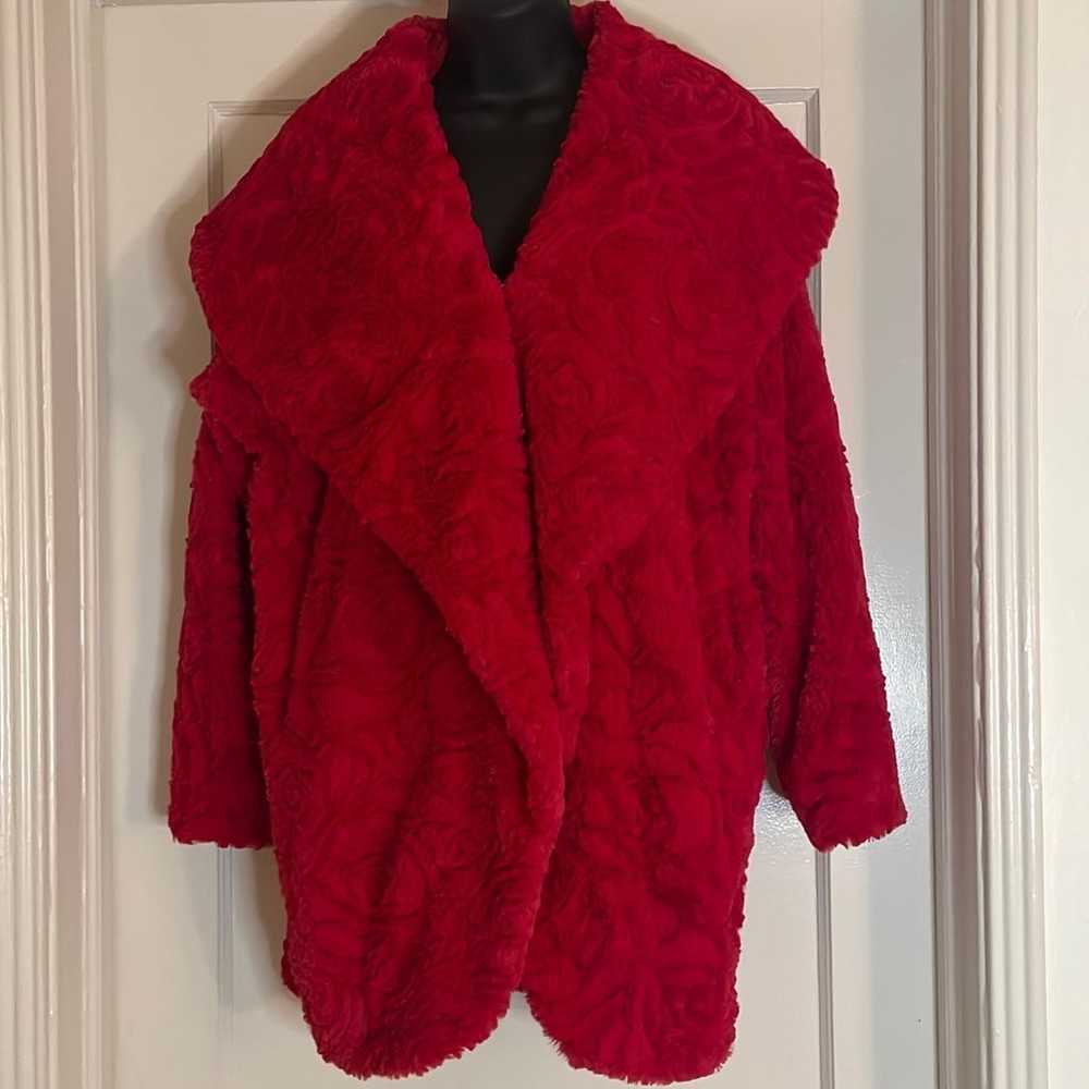 Adrienne Landau Red Rose Faux Fur Coat - image 3