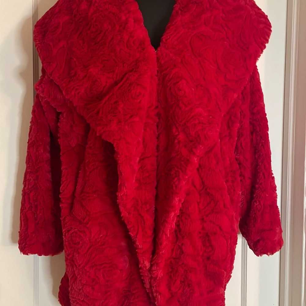 Adrienne Landau Red Rose Faux Fur Coat - image 4
