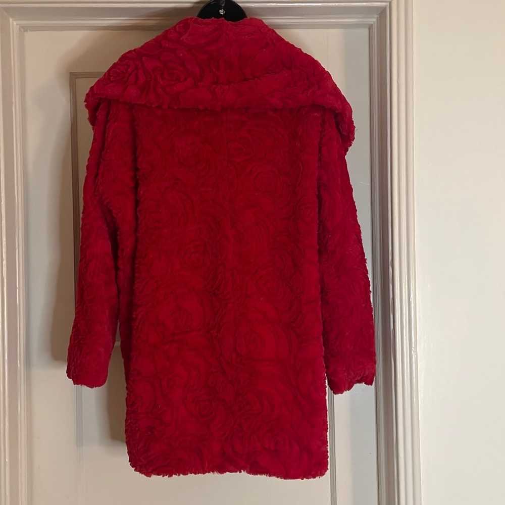 Adrienne Landau Red Rose Faux Fur Coat - image 5