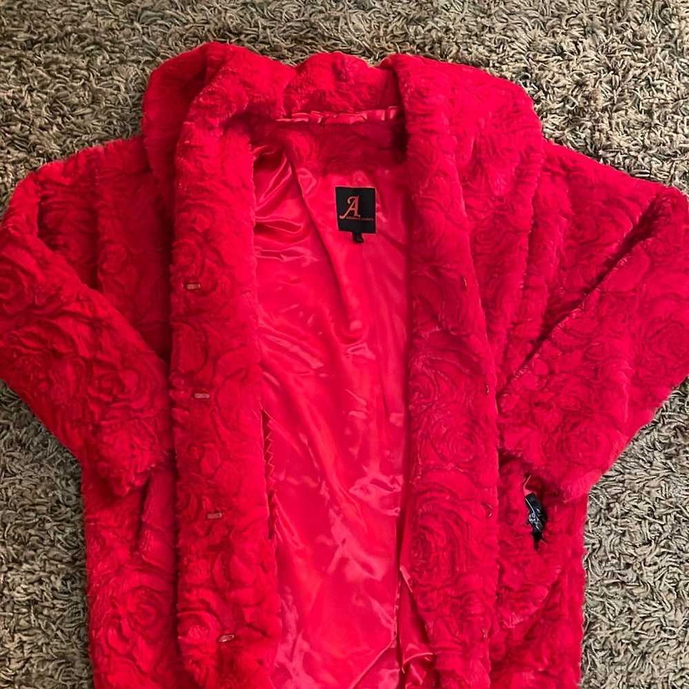 Adrienne Landau Red Rose Faux Fur Coat - image 9