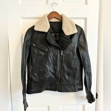 Cole Haan black lamb leather moto jacket size M - image 1