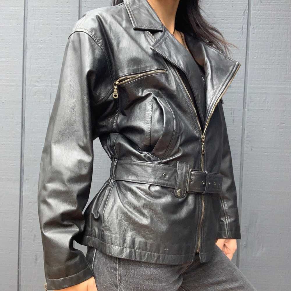 Vintage Boutique Europa black leather moto jacket… - image 2