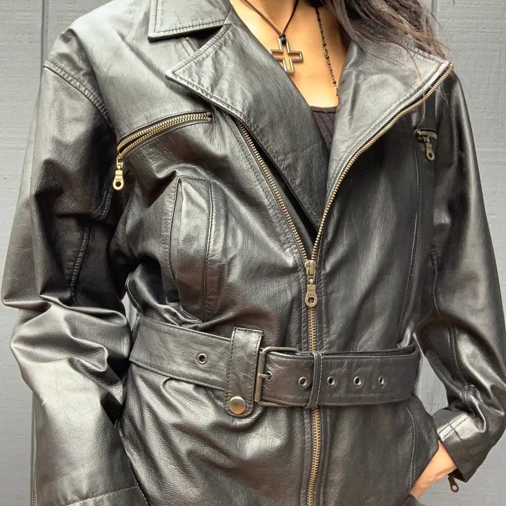 Vintage Boutique Europa black leather moto jacket… - image 3