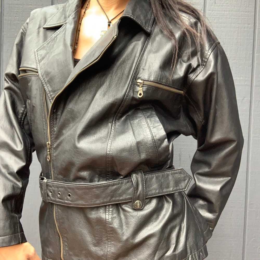 Vintage Boutique Europa black leather moto jacket… - image 4