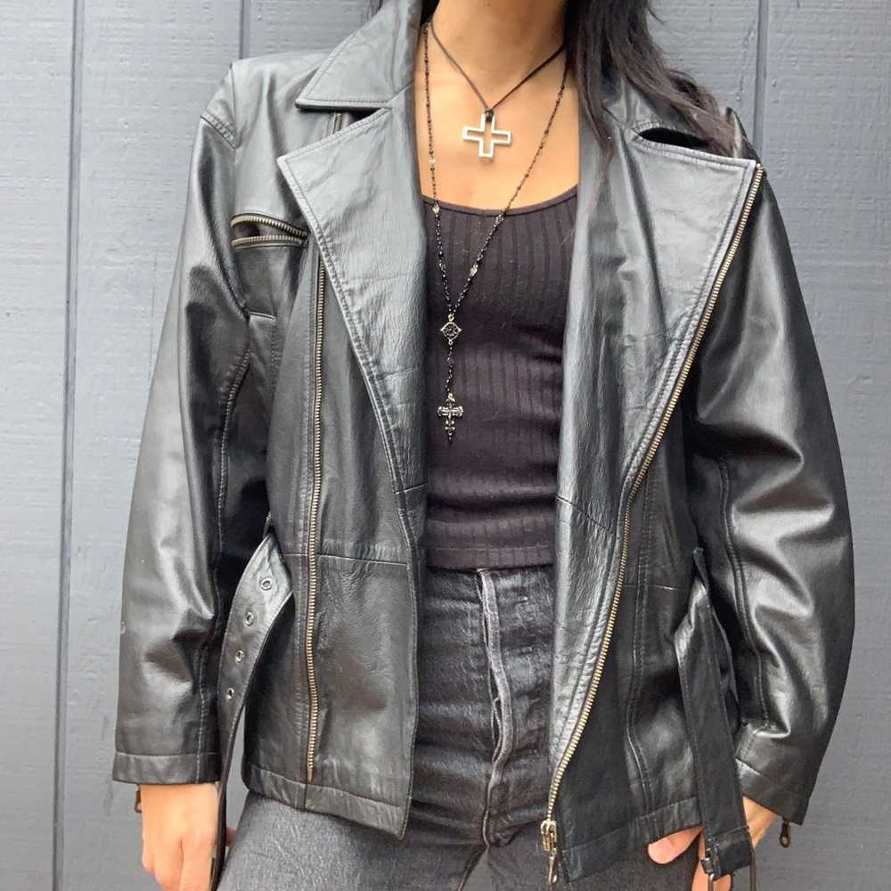 Vintage Boutique Europa black leather moto jacket… - image 6
