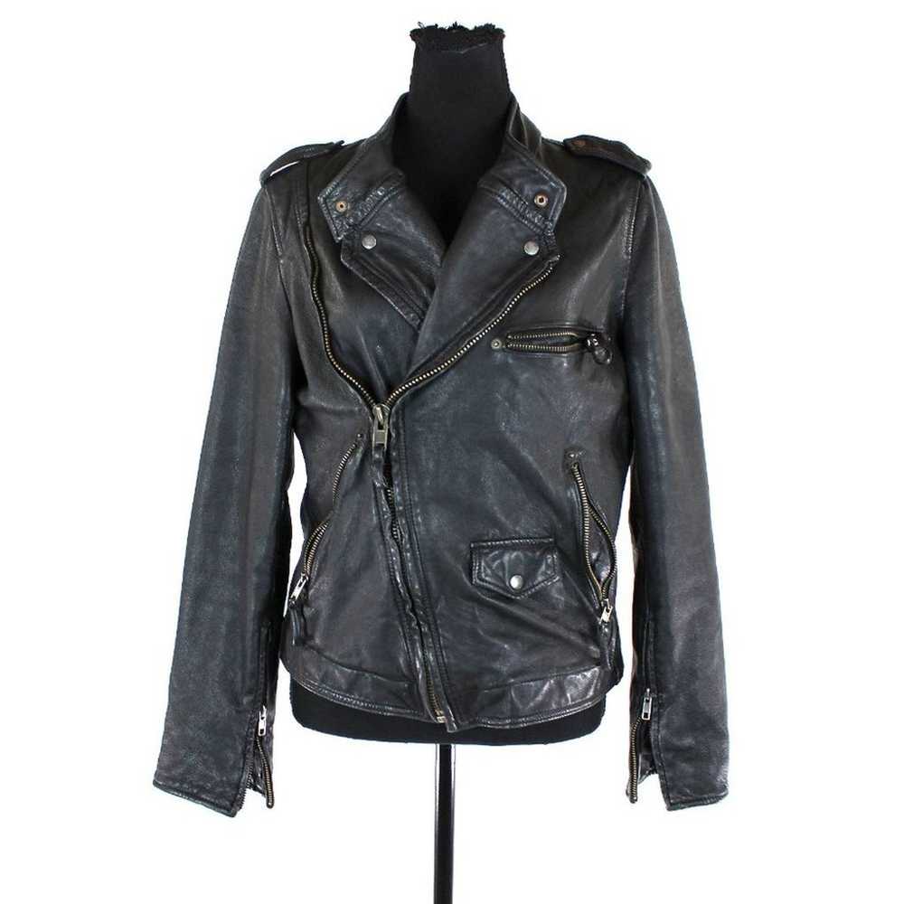 Zara Basic Black Leather Durable Zip Moto Biker J… - image 1