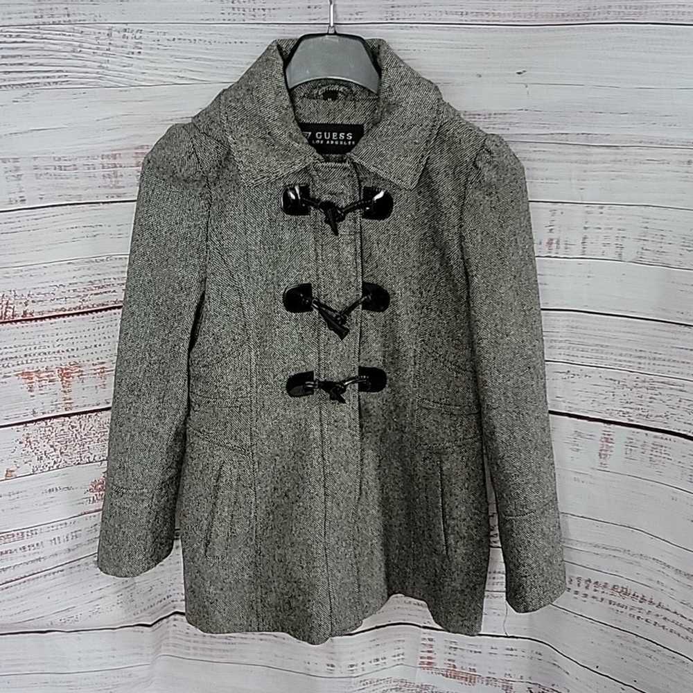 Guess Grey Heathered Wool Blend Textured Peacoat … - image 1