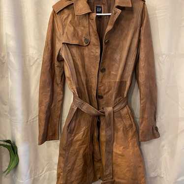 Vintage 90s Y2K Era GAP Leather Trench Coat M