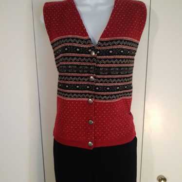 Lot of 2 women's sweater vests Eddie Bauer red & T