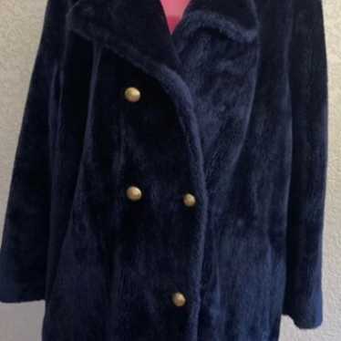 ILGWU vintage faux fur coat darkblue size L - image 1