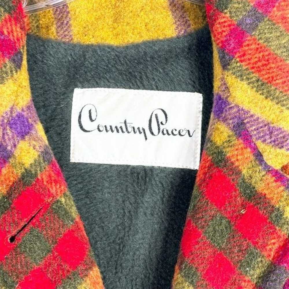 VTG 70s Country Pacer Womens Coat Wool Plaid Frin… - image 12
