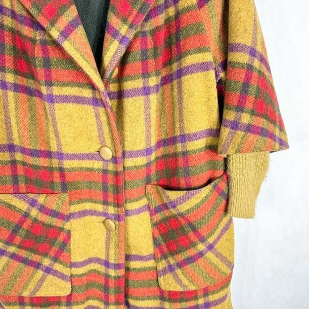 VTG 70s Country Pacer Womens Coat Wool Plaid Frin… - image 4