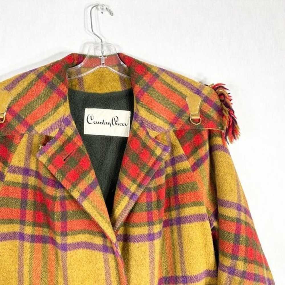 VTG 70s Country Pacer Womens Coat Wool Plaid Frin… - image 6