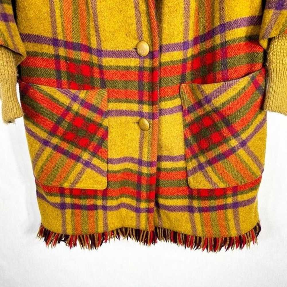 VTG 70s Country Pacer Womens Coat Wool Plaid Frin… - image 9