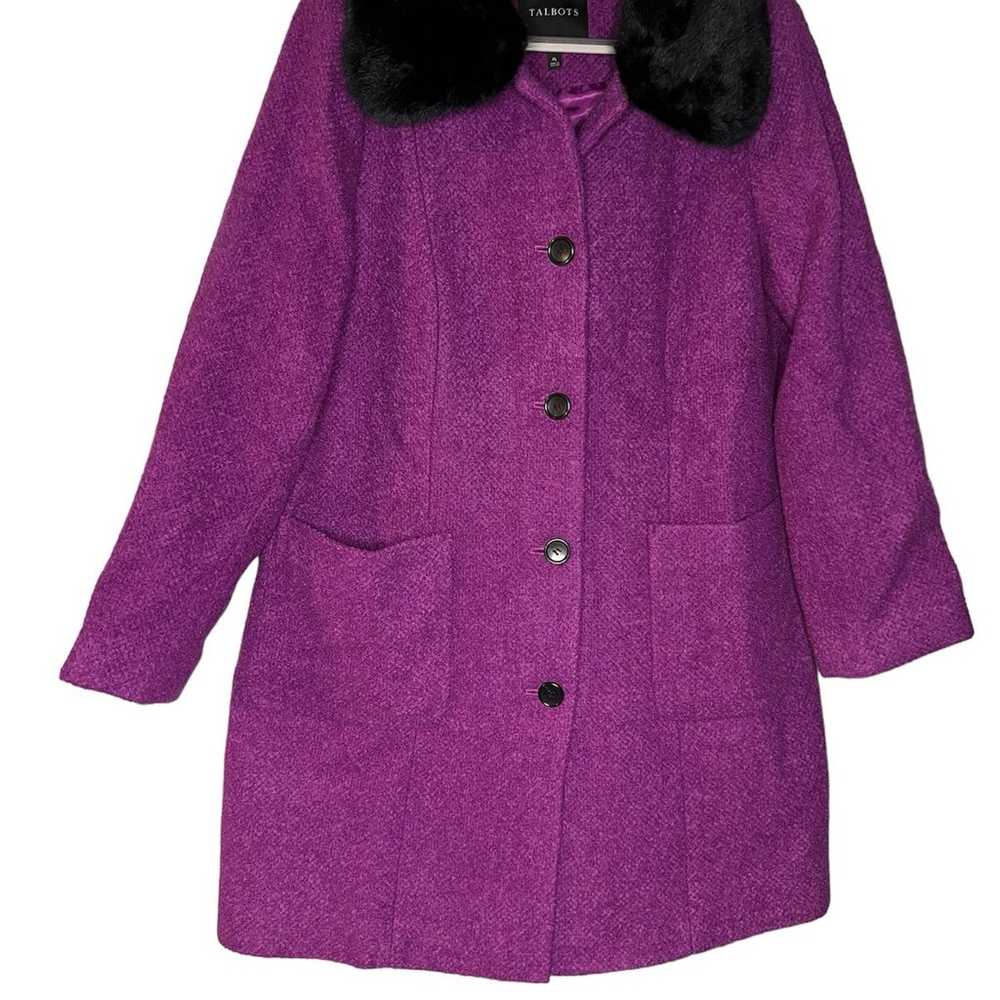 Talbots Magenta Boucle wool coat, black faux fur … - image 1