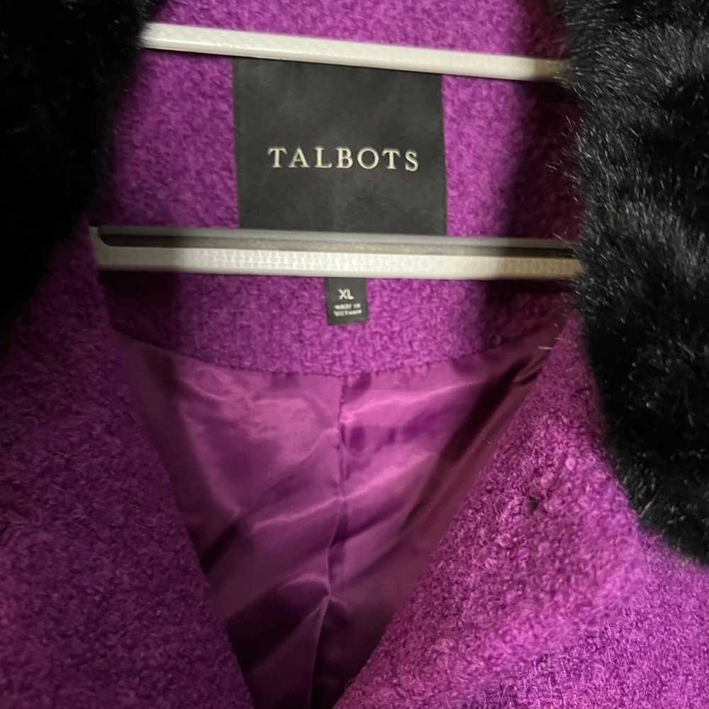 Talbots Magenta Boucle wool coat, black faux fur … - image 2