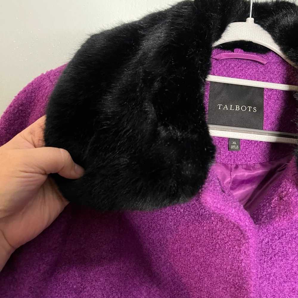 Talbots Magenta Boucle wool coat, black faux fur … - image 3