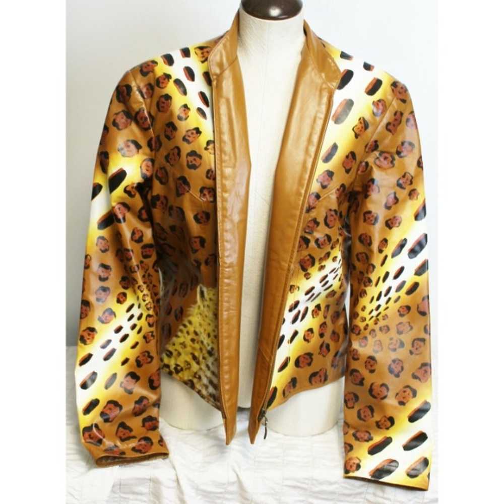 Brown Leather Jacket Cheetah Leopard Animal Print… - image 10