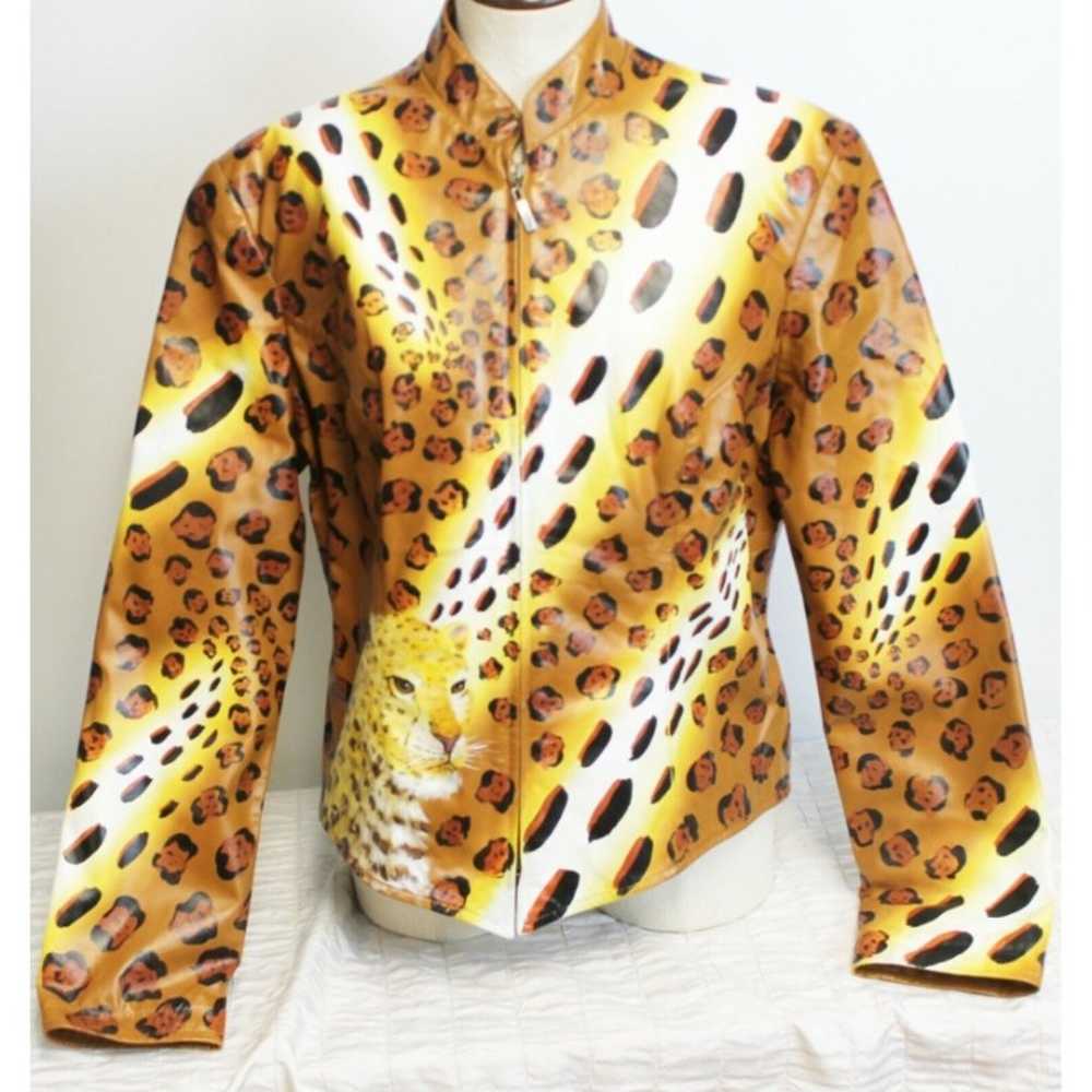 Brown Leather Jacket Cheetah Leopard Animal Print… - image 1