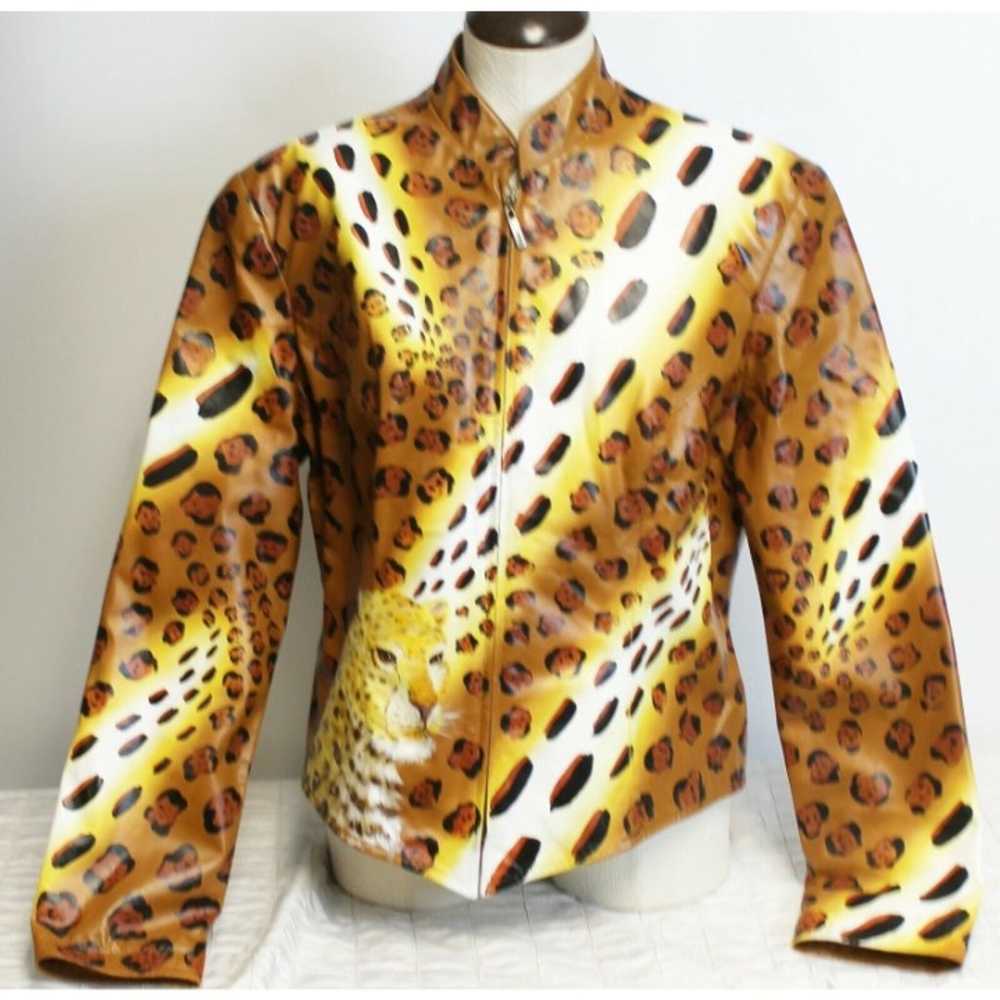 Brown Leather Jacket Cheetah Leopard Animal Print… - image 2