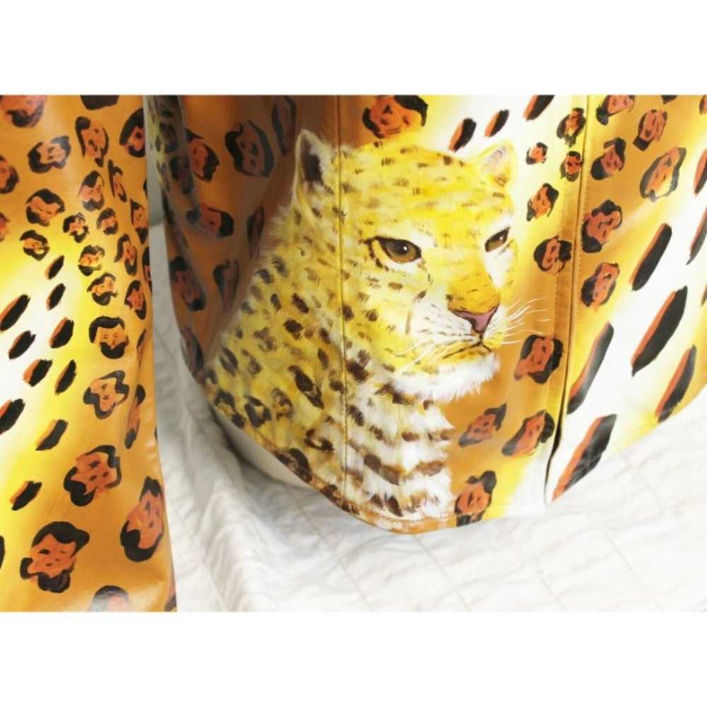 Brown Leather Jacket Cheetah Leopard Animal Print… - image 3