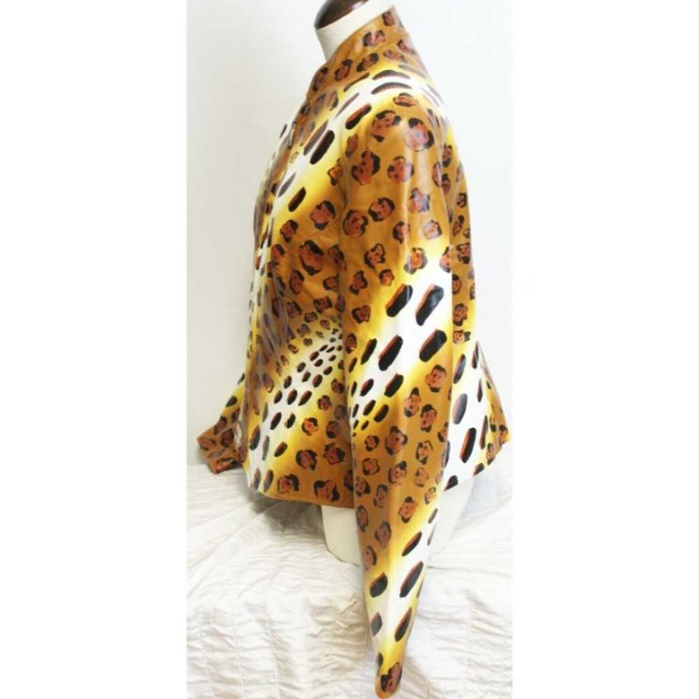 Brown Leather Jacket Cheetah Leopard Animal Print… - image 5
