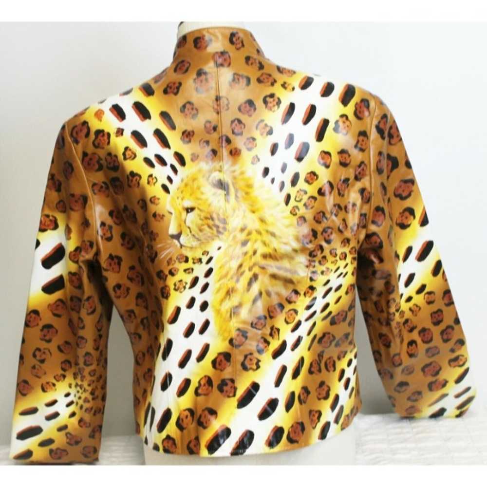 Brown Leather Jacket Cheetah Leopard Animal Print… - image 6