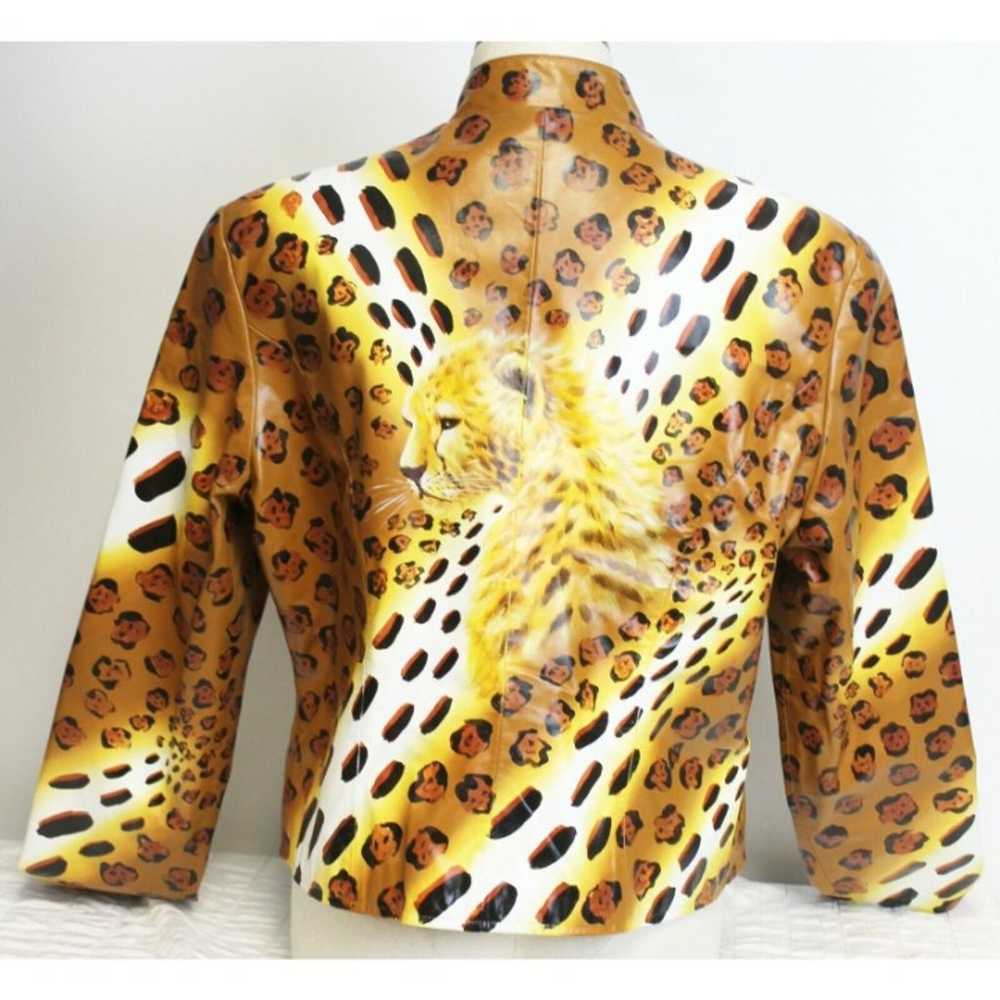 Brown Leather Jacket Cheetah Leopard Animal Print… - image 7