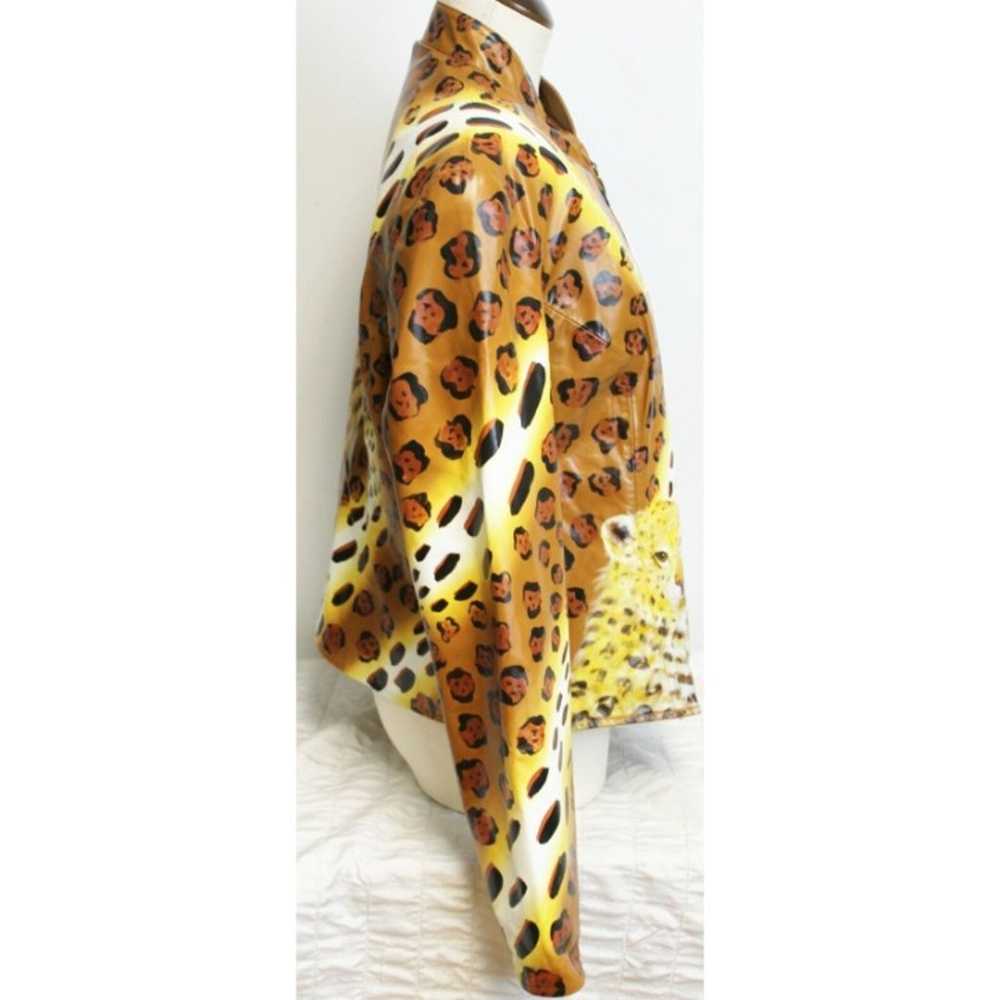 Brown Leather Jacket Cheetah Leopard Animal Print… - image 8