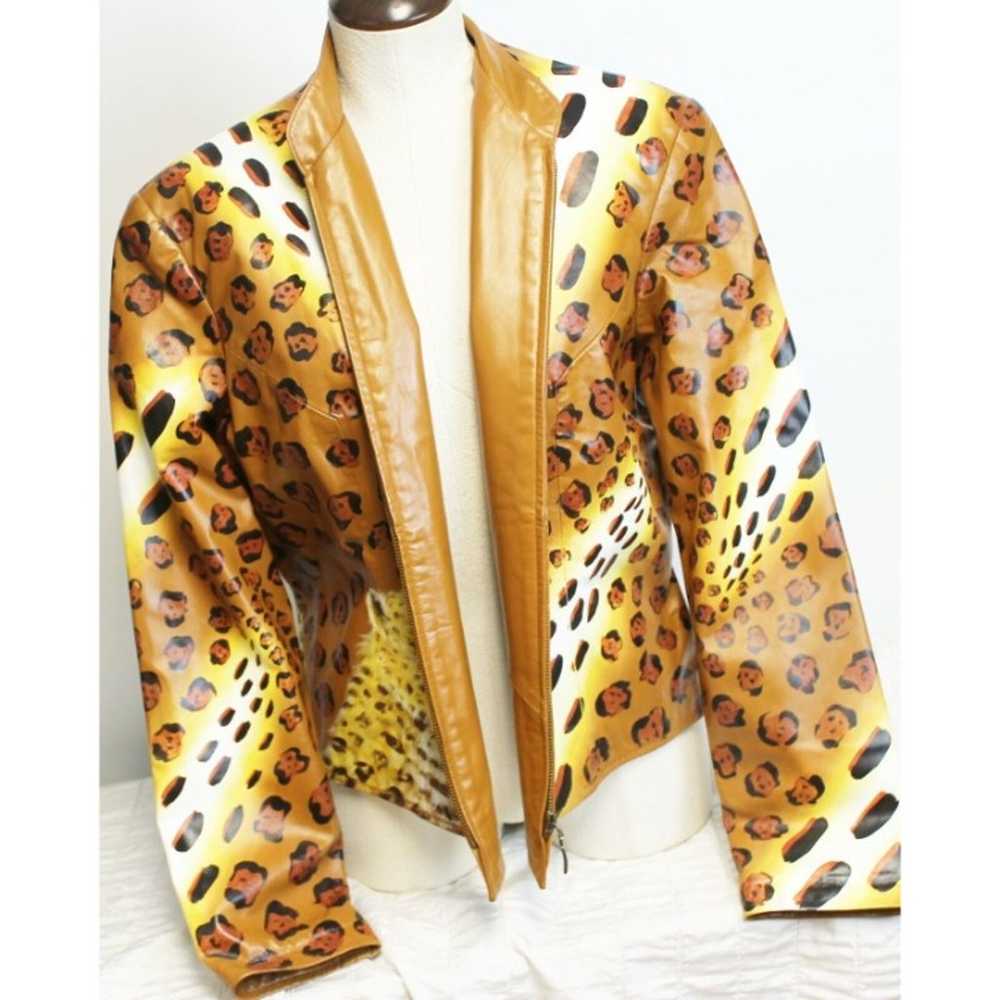 Brown Leather Jacket Cheetah Leopard Animal Print… - image 9
