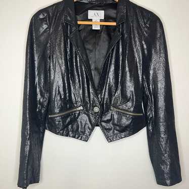 Armani Exchange Faux Leather Cropped Jacket in Bl… - image 1