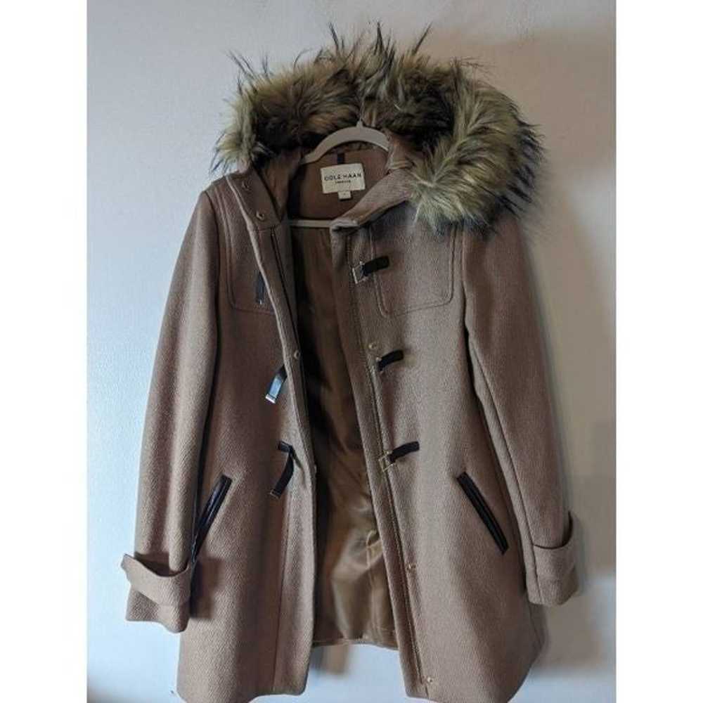 COLE HAAN Signature Faux Fur Hooded Wool Coat Siz… - image 3