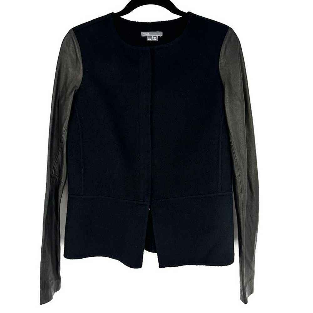 Vince Wool and Leather Jacket Black Size Medium - image 1