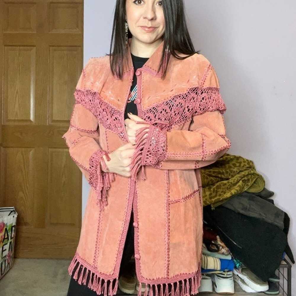 Vintage Dress Barn Fringe Leather jacket Bohemian… - image 4