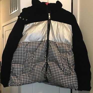 Calvin Klein Mixed-Print Hooded Puffer Coat - Foil