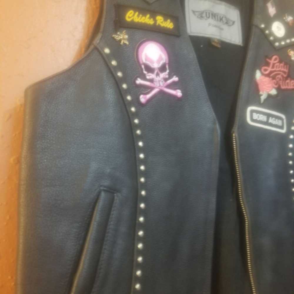 Ladies leather biker vest - image 2