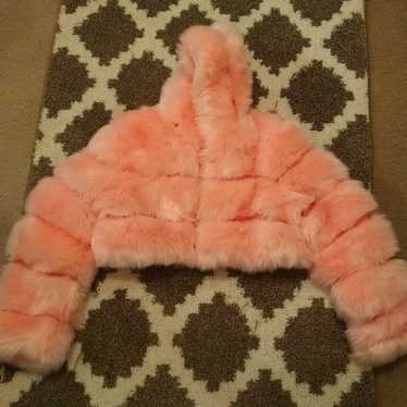 Light Pink super cropped pelted hooded fur jacket - image 1