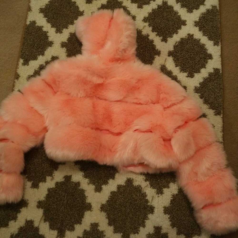 Light Pink super cropped pelted hooded fur jacket - image 2