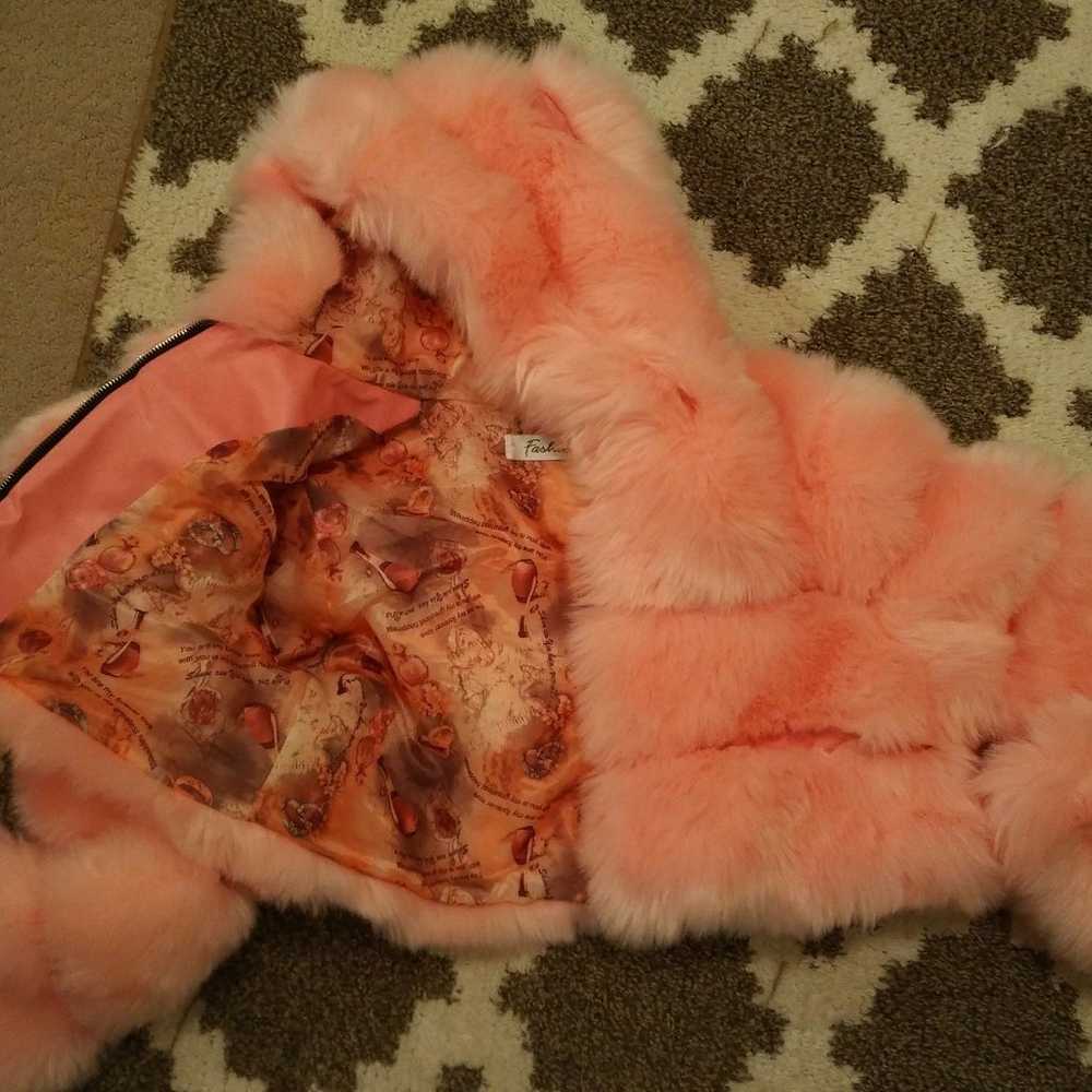 Light Pink super cropped pelted hooded fur jacket - image 3